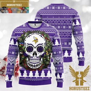 Minnesota Vikings Skull Flower Christmas Ugly Sweater