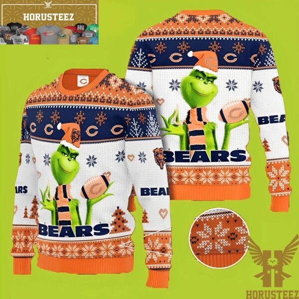 NFL Chicago Bears Grinch Funny Xmas Gifts For Fan Grinch Christmas Ugly Sweater