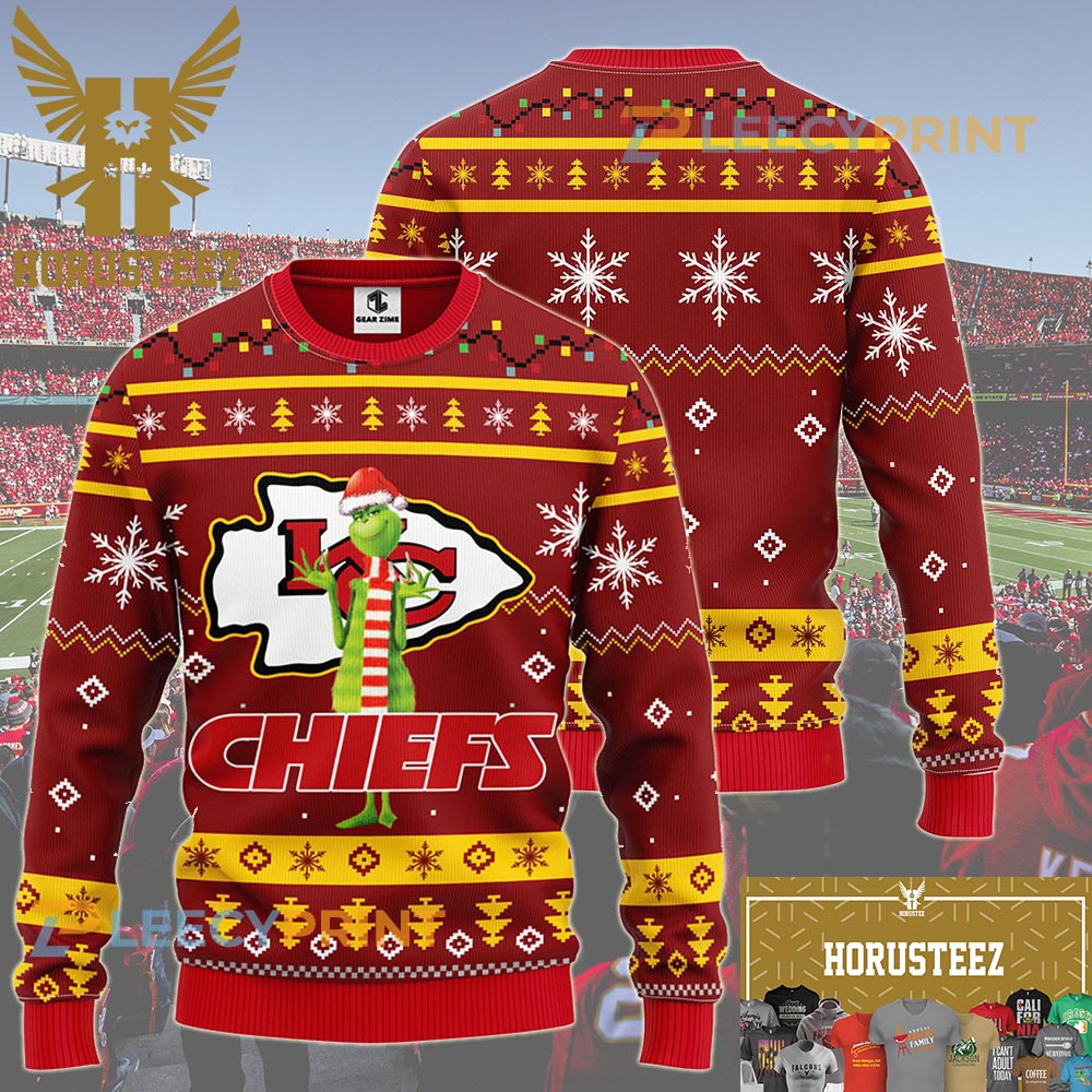 NFL Kansas City Chiefs Funny Gifts For Fan Grinch Christmas Ugly Sweater