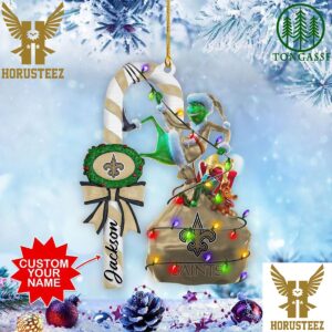New Orleans Saints NFL Custom Name Grinch Candy Cane Christmas Tree Decorations Ornament