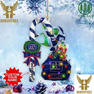New York Giants NFL Custom Name Grinch Candy Cane Christmas Tree Decorations Ornament