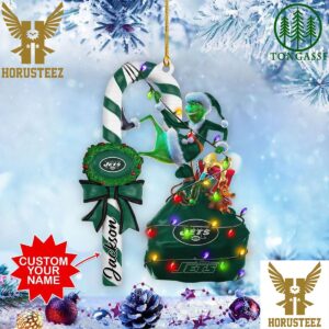 New York Jets NFL Custom Name Grinch Candy Cane Christmas Tree Decorations Ornament