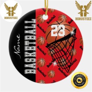 Personalize Red Basketball NBA Christmas 2023 Decorations Christmas Ornament