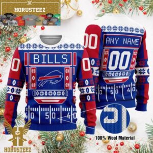 Personalized Buffalo Bills Custom Name And Number Christmas Ugly Sweater