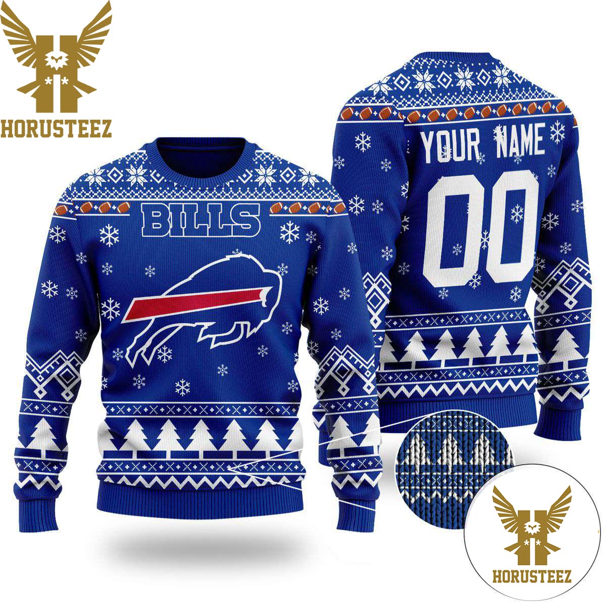 Personalized Buffalo Bills Custom Name Number Christmas Ugly Sweater