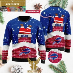 Personalized Buffalo Bills Funny Santa Claus In The Chimney Christmas Ugly Sweater