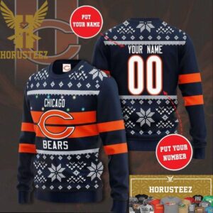Personalized Chicago Bears Custom Name Number Ice Flower In Dark Christmas Ugly Sweater