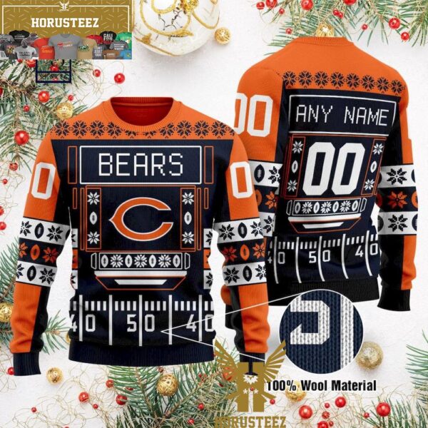 Personalized Chicago Bears Football Field Gift For Fan Christmas Ugly Sweater