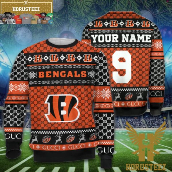 Personalized Cincinnati Bengals Custom Name Number Cincinnati Bengals Gifts For Fan Christmas Ugly Sweater