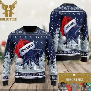 Personalized Dallas Cowboys Santa Hat Ho Ho Ho Christmas Ugly Sweater