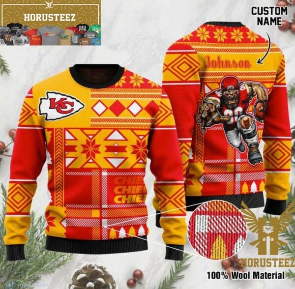 Personalized Kansas City Chiefs Custom Name Wool Christmas Ugly Sweater