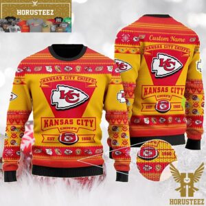 Personalized Kansas City Chiefs Football Logo Custom Name Christmas Ugly Sweater