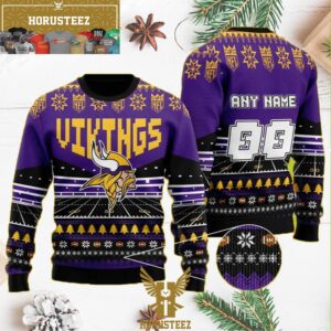 Personalized Minnesota Vikings Custom Name Number NFL Christmas Ugly Sweater