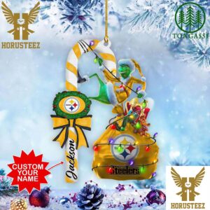 Pittsburgh Steelers NFL Custom Name Grinch Candy Cane Christmas Tree Decorations Ornament