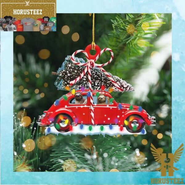 Sloth Drive Red Car Cute Merry Christmas Vacation Christmas Tree Decorations Ornament