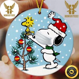 Snoopy With Mask And Christmas Tree Decorations Christmas Ornament