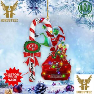 Tampa Bay Buccaneers NFL Custom Name Grinch Candy Cane Christmas Tree Decorations Ornament