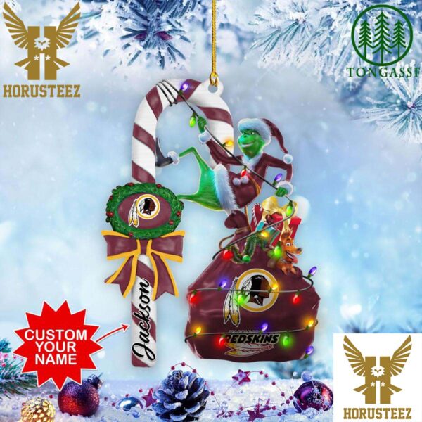 Washington Redskins NFL Custom Name Grinch Candy Cane Christmas Tree Decorations Ornament