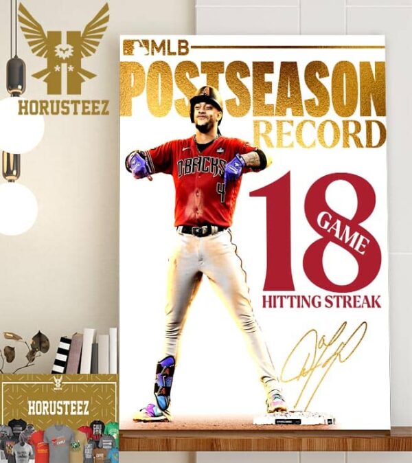 Arizona Diamondbacks Ketel Marte MLB Postseason Record With 18 Game Hitting Streak Home Decor Poster Canvas