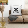 Chanel Big Black Logo In Pink And White Marble Background Decor Throw Pillow