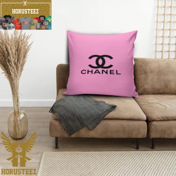 Chanel Big Black Logo In Pink Background Pillow