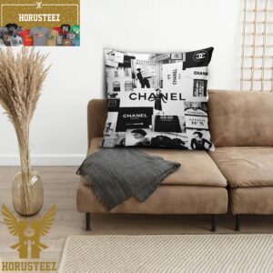 Chanel Logo In High Fashion Black And White Photos Of Chanel Decor Throw Pillow