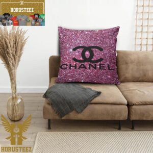 Coco Chanel Big Black Logo In Fancy Pink Glitter Background Pillow