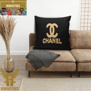 Coco Chanel Big Golden 3D Logo In Black Background Fancy Pillow