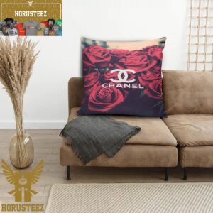 Coco Chanel Big Logo In Romantic Roses Background Pillow