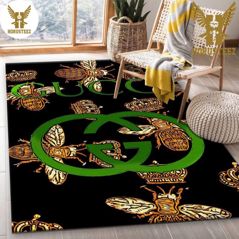 Gucci Bee Black Gold Luxury Brand Carpet Rug Limited Edition - Horusteez