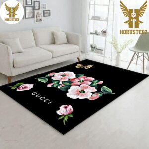 Gucci Black Color Mix Flower Luxury Brand Carpet Rug Limited Edition
