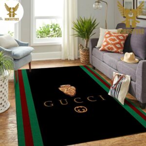 Gucci Black Mix Logo For Living Room Bedroom Luxury Brand Carpet Rug Limited Edition