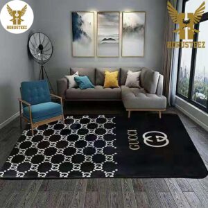 Gucci Black Mix Printing White Logo Luxury Brand Carpet Rug Limited Edition