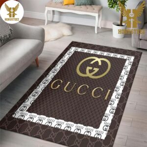 Gucci Brown Full Priting Logo For Living Room Bedroom Luxury Brand Carpet Rug Limited Edition