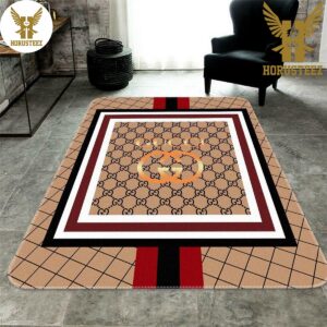 Gucci Brown Stripe Luxury Brand Carpet Rug Limited Edition