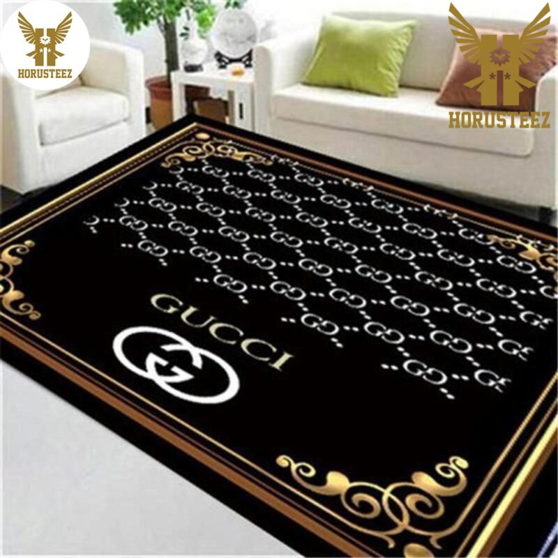 Gucci Logo Luxury Brand Inspired Rug Dark Living Room Carpet - Horusteez