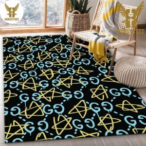 Gucci Star Blue Gold Luxury Brand Carpet Rug Limited Edition