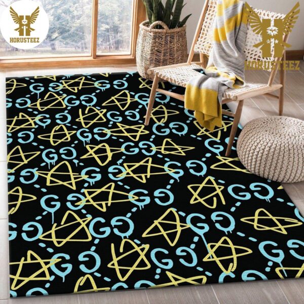 Gucci Star Blue Gold Luxury Brand Carpet Rug Limited Edition