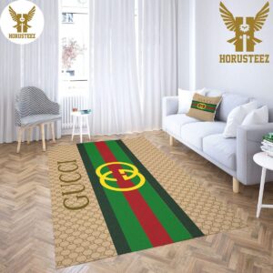 Gucci Stripe Brown Mix Gold Logo Luxury Brand Carpet Rug Limited Edition