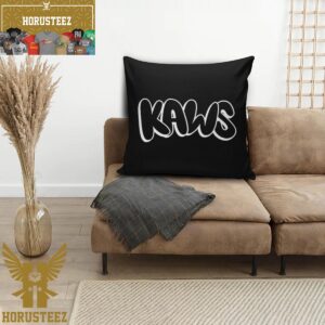 Kaws Big Signature White Logo In Black Background Pillow