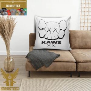 Kaws Big Skull Head In White Background Pillow