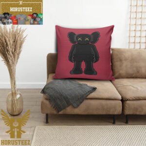 Kaws Companion Black In Marroon Background Pillow