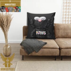 Kaws Seeing Black With Colorful Logo In Black Background Pillow