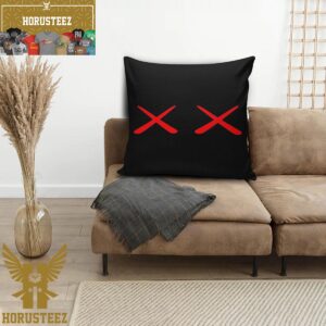 Kaws Signature Big Red Eyes In Black Background Pillow
