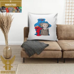 Kaws X Seasame Funny With The Trash In White Background Pillow