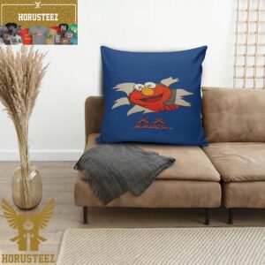 Kaws X Sesame Elmo Breaking The Wall In Blue Background Pillow