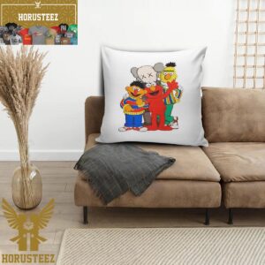 Kaws X Sesame Street Family In White Background Pillow