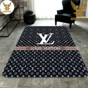 Louis Vuitton Black Mix Printing White Logo Luxury Brand Carpet Rug Limited Edition