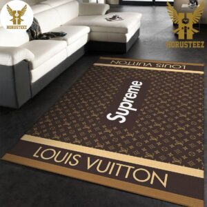 Louis Vuitton Fashion Luxury Brand And Supreme Perfect Combo Area Rugs Living Room Carpet