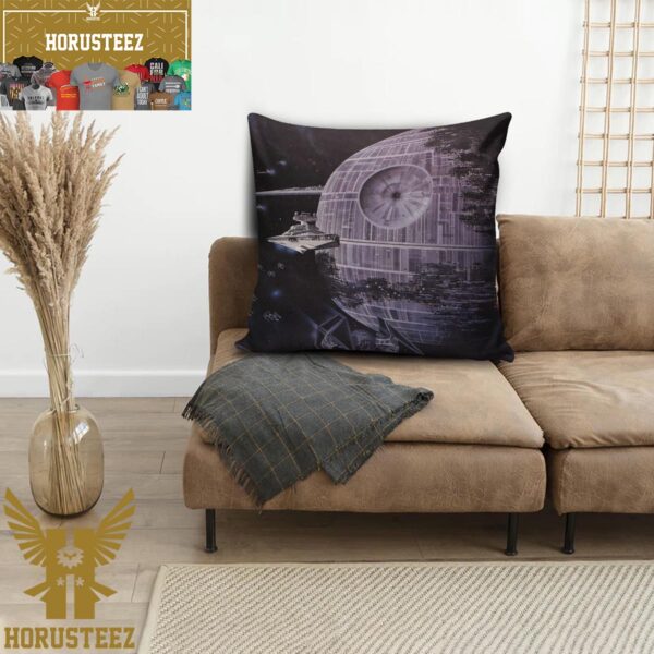 Star Wars Death Star With Spaceships Flying Around Throw Pillow Case